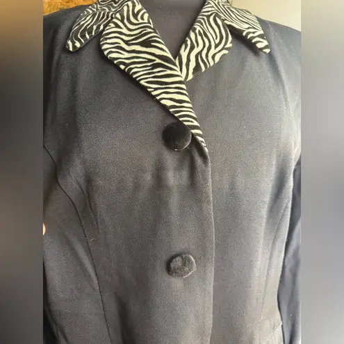 Vintage 90s Dani Max velvet zebra print button down black tunic blazer, size 12