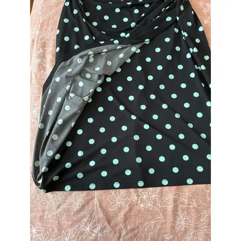 Connected Apparel Macy's Black with Turquios Polka Dot Dress Size 10