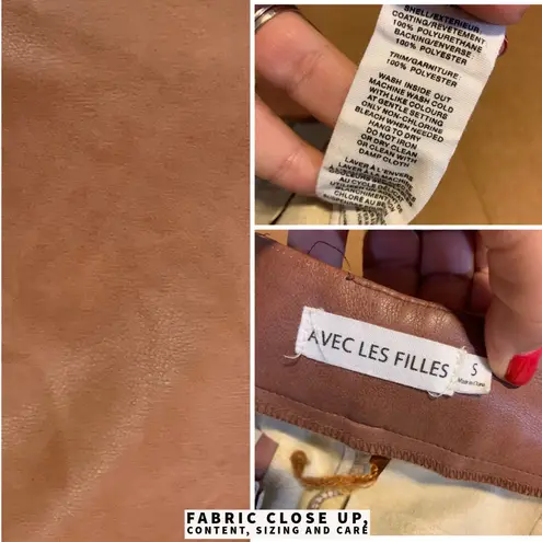 Avec Les Filles BROWN FAUX LEATHER FLARE LEG PANTS (S)