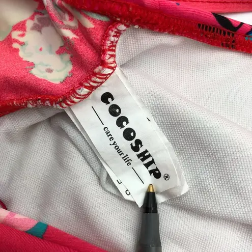 COCOSHIP Womens Floral Wrap Bikini Top Ruffle Pink & White Size 8