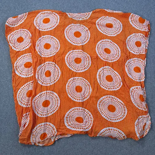 Orange Swim Coverup Tunic One Size Drawstring Orange White Hand Made Rayon Flowy