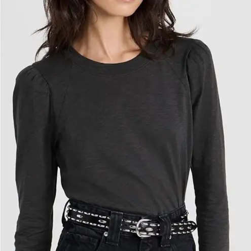 Veronica Beard Baseball Mason Charcoal Long Sleeve Tee Pimo Cotton Top Women's L