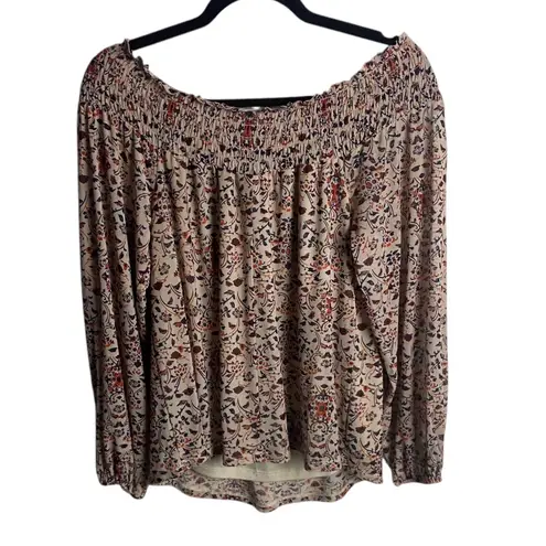 Day Trip Size Medium Mesh Off the Shoulder Top Neutral Floral Boho Prairie Fall thumbnail 3
