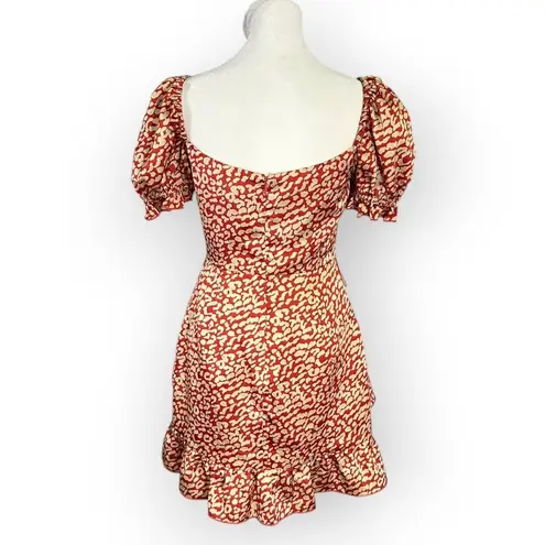 Majorelle Shiloh Mini Dress Women's Small Red Leopard Puff Sleeve Ruffled