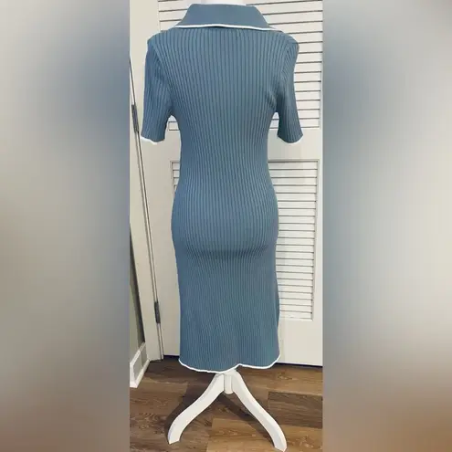 Merokeety Women's V Neck Ribbed Knit Midi Dress Short Sleeve Button Small