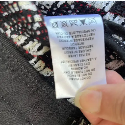 IRO Kamber Tweed Zip Sweater Jacket Sz US 6 38 Black White Crop Moto Fringe