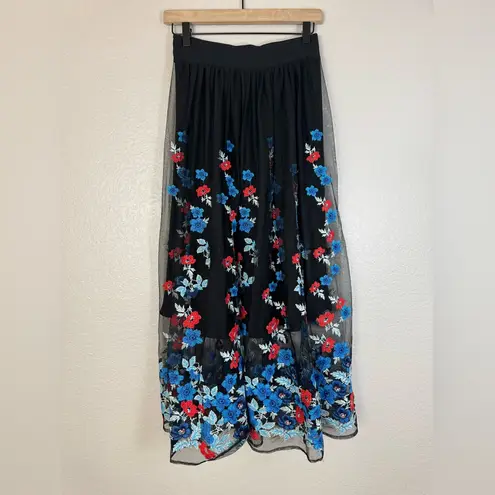Maje  Jamie Black Floral Embroidered Tulle Midi Skirt size 1 Small $395 thumbnail 12