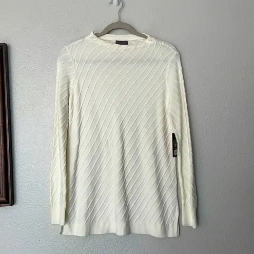 Vince Camuto NWT  Antique White Mock Neck Diagonal Stitch  Sweater Size Small