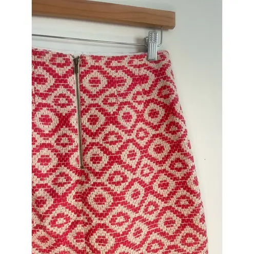 Loft  00 Textured Geo Jacquard Shift Skirt Ivory & Blood Orange shimmer detail​