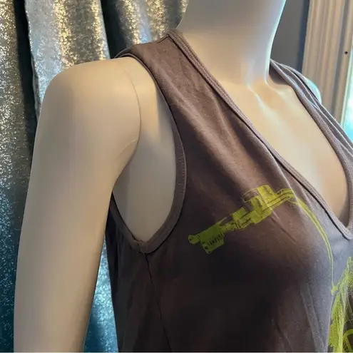 Lauren Moshi Gray Lime Green Motorcycle Graphic Tank Top Sleeveless Stretch S