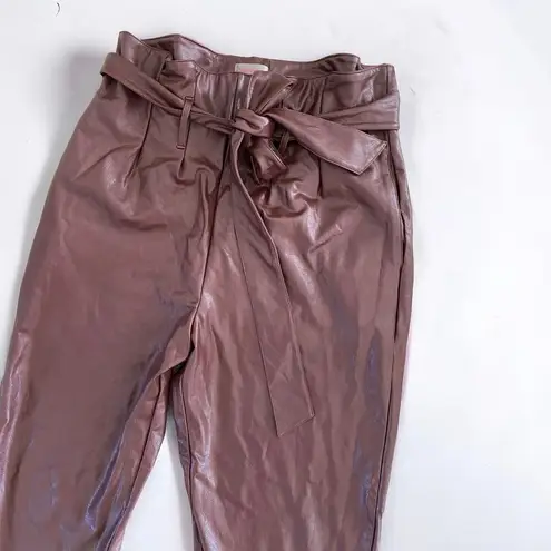 Commando  Dark Brown Paper Bag Waist Vegan Leather Cropped Pants size Large