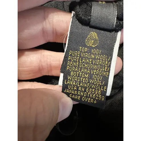 Donna Karan Vtg 80s 90s NY Black Wool Fit Flare Long Sleeve Bodysuit Dress US 8