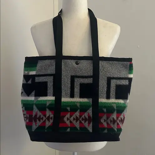 Justin Kraft Wool/Nylon Geometric/ Aztec Print Tote Bag Black