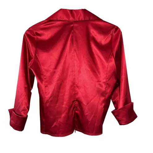 VTG Y2K J.R. Nites Red Satin Wrap Blazer Blouse Rhinestone Bow Evening Top 10P