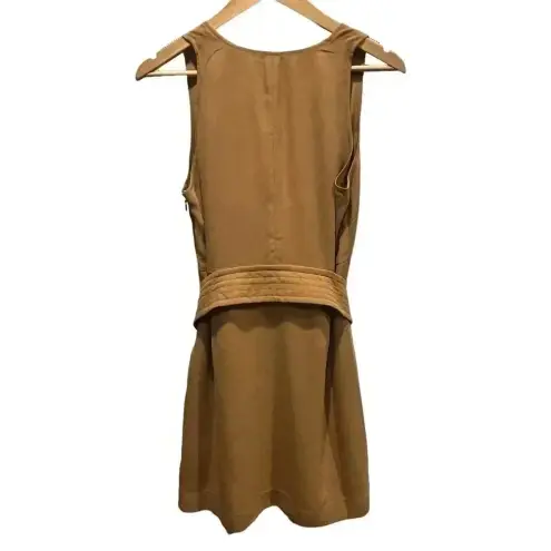 Joie  Puck Tie Waist Lined Keyhole Crepe Mini Dress in Oak‎ Size S