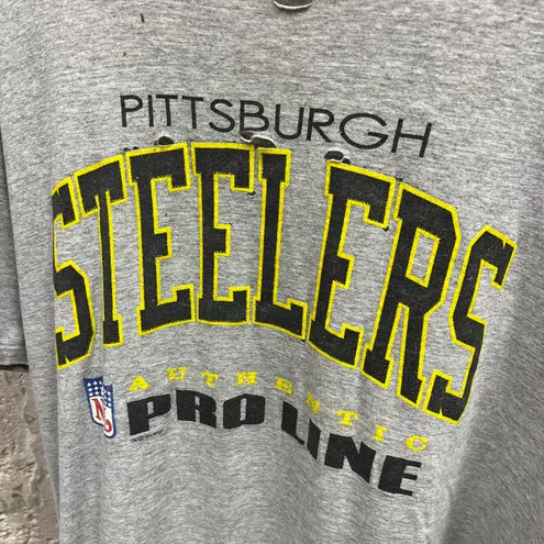 Russell Athletic Vintage 90s Pittsburg Steelers Gray Thrashed Distressed Oversized Tee USA Made