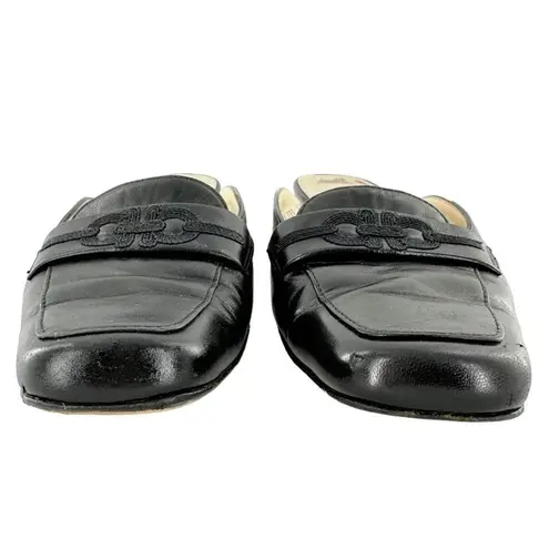 Salvatore Ferragamo Black Leather Square Toe Mules Loafers Size 6