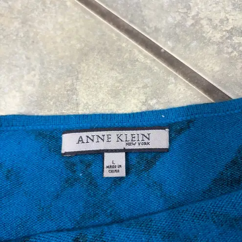 Anne cole Anne Klein Cashmere Boat Neck Sweater Top Size L Blue Geometric Luxury Modern
