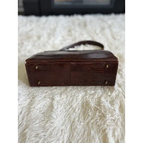 1950s Lesco Lona Brown Reptile Top Handle Handbag, Vintage Purse, Mid Century