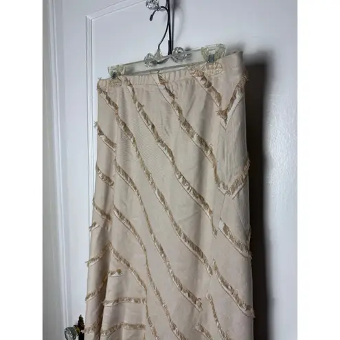 Vintage Lena Gabrielle Pirate Fringe Maxi Skirt Womens 12 Beige Indie Sleaze Y2K Tan
