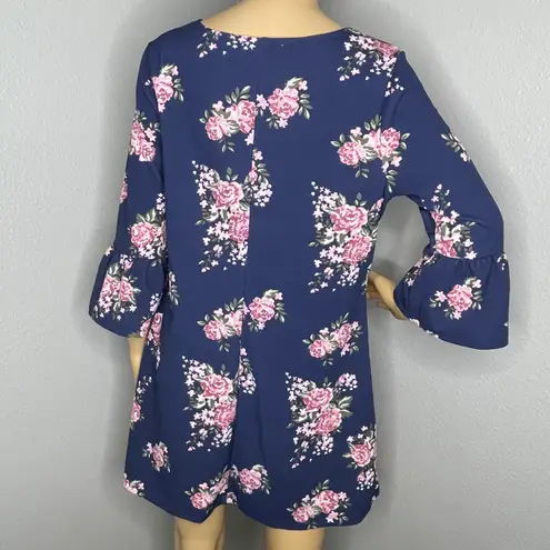 Hot Gal NWT 3/4 Sleeve Floral Mini Dress Navy Blue With Pink White Flowers Large