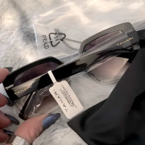 Tahari BLACK CAT EYE METAL BRIDGE GEOMETRIC SUNGLASSES