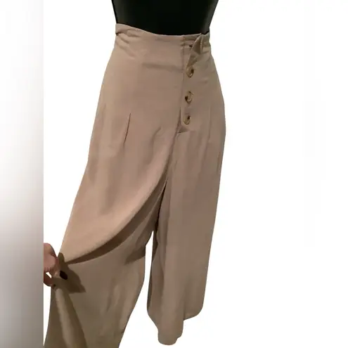 One the land Linen 4 Button Up Palazzo Wide-Leg Ankle Pants