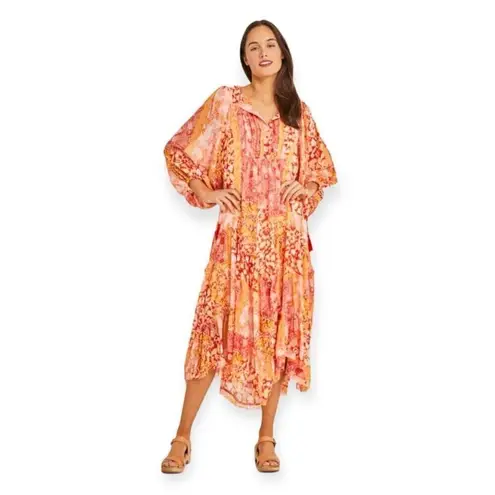 Talisman Sabrina Midi Dress Relaxed Oversized Bohemian Bonfire Size L NEW Boho Orange Size L