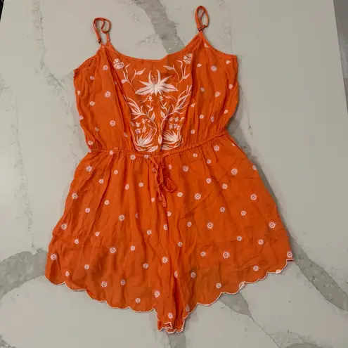 Anthropologie x Eloise Elspeth Floral Embroidered Romper Women’s Large Orange