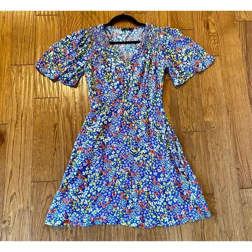 F&F  blue floral flutter sleeve A-line dress small