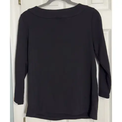 Rafaella Black Long Sleeve Tee, Bow Collar, Keyhole, Large