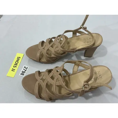 Womans Naturalizer Cameron 10 M Tan Faux Leather Strappy Sling Back Heel Sandals Brown