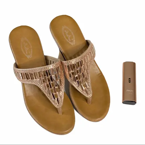 Italina ☻︎ Sparkly Baguette Crystal Wedge Heeled Sandals ☻︎ Rose Gold ☻︎ 7.5M