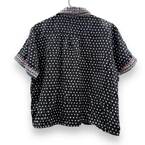 Lele Sadoughi x Roller Rabbit Black, White & Pink Heart Print Pajama Set Sz L