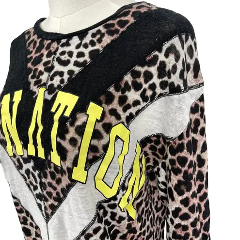 PE Nation Bar Down Top Animal Leopard Cheetah Print Long Sleeve Top XS Brown