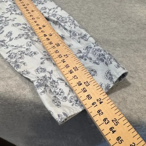 Garnet Hill Button Front Shirt Womens 12 Blue Floral Organic Cotton Feminine