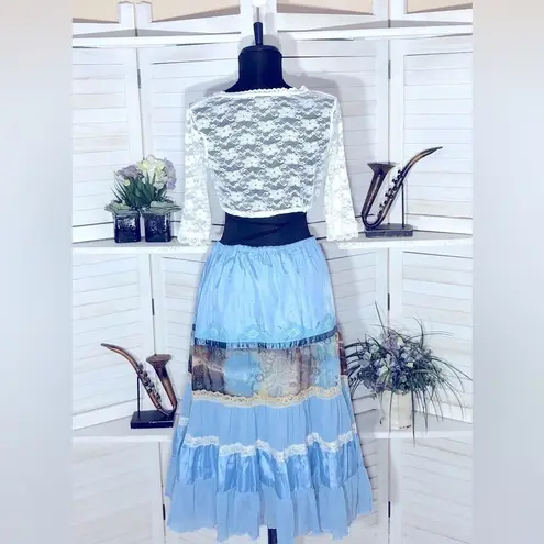 Vintage Y2K Peasant Skirt Top Set Ren fair cosplay halloween costume sz S M Blue