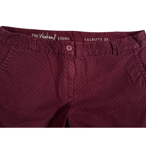 Talbots  The Weekend Chino Size 10 Medium Maroon Black Polka Dot Cotton Cropped