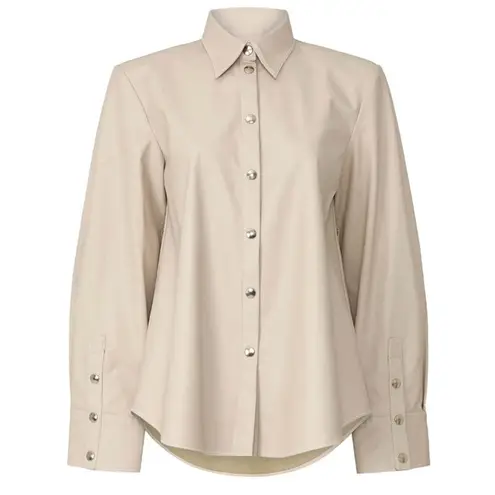 Sara Battaglia Shirt Jacket Womens 40 IT Size 6 US Taupe Tan Faux Leather
