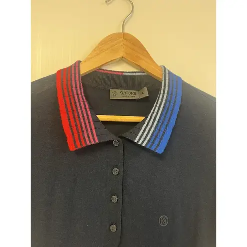 G/fore Fine Knit Dress Women L Navy Blue 100% Wool Super Soft Pkts Accent Stripe Size L