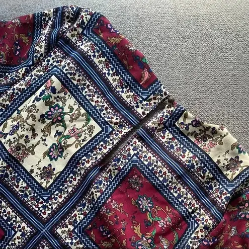 Lulu’s Crack A Smile Floral Patchwork Shift Dress Small Blue