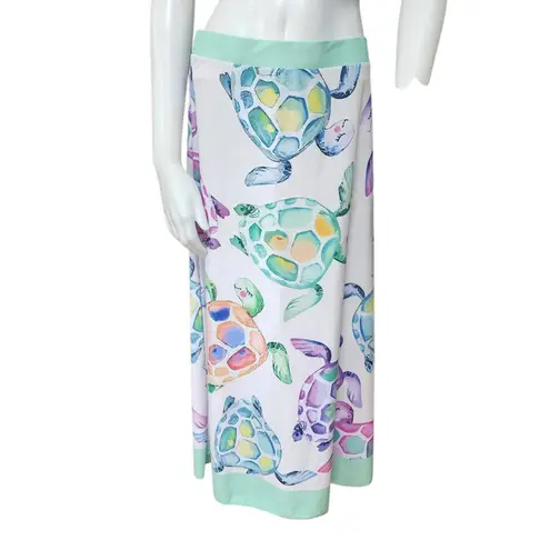 Cathy's Resortwear Women's Maxi Skirt with Colorful Sea Turtle Print (M) White Size M