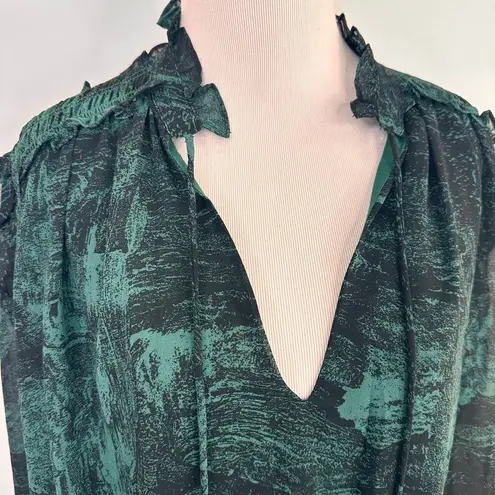 Elan  Green Tressor Smocked Waist Ruffle Blouse Size Medium New with Tags