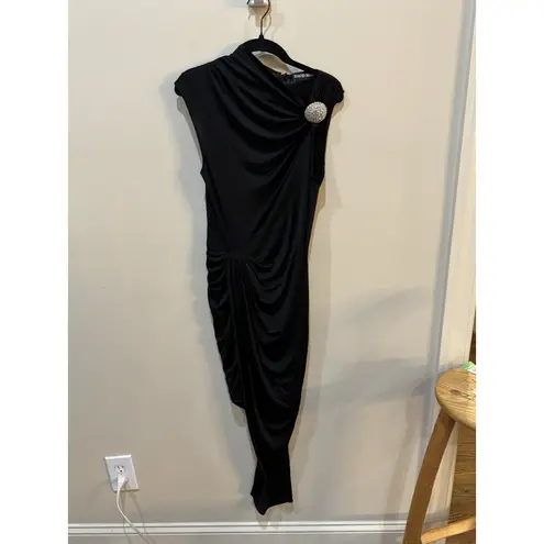 David Koma satin draped midi dress women Black Rhinestone Size 10