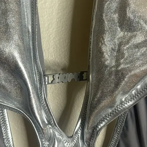 SKIMS metallic swim halter monokini in nickel swimsuit one piece 2X