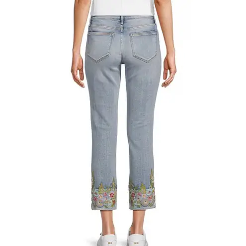 Driftwood Colette Mid Rise, Light Blue Stretch Denim Cropped Embroidered Jeans