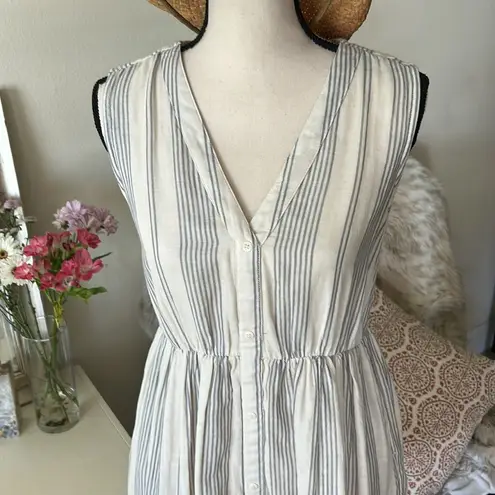 Pact cottage 100% organic cotton coastal beach mini cream gray striped dress Sâ