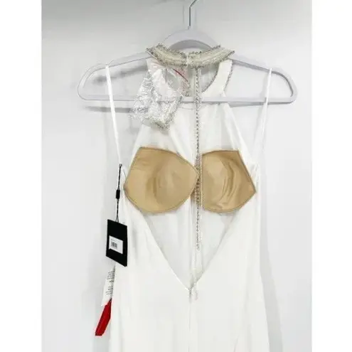 Mac Duggal New 25572 Beaded Halter Jersey Evening Gown white Dress 6