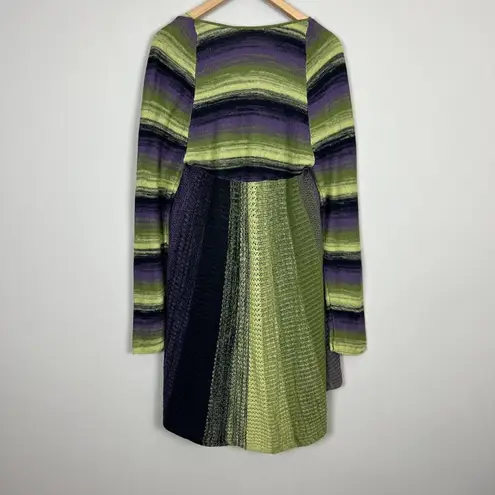Nic+Zoe Cardigan Sweater Womens XL Green Purple Stripe Draped Front Long Sleeve