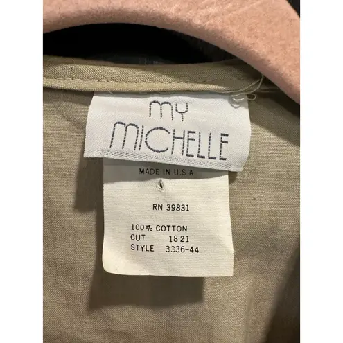 Vintage 90s My Michelle 100% Cotton Khaki Button Down Front Dress Tan Size M